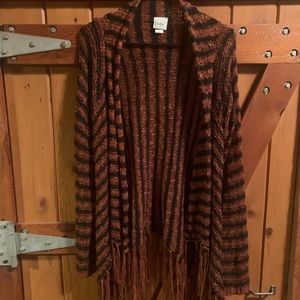 Daytrip Sweater/cardigan, black and burnt orange stripes